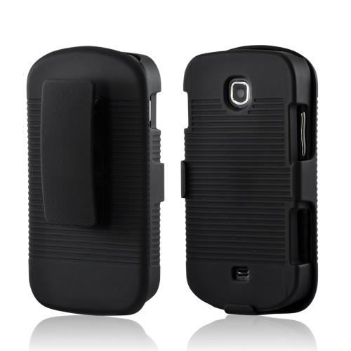 Black Rubberized Hard Case & Holster Stand w/ Swivel Belt Clip for Samsung Galaxy Stellar
