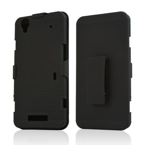 ZTE Max case, Black Rubberized Hard Case & Holster Combo w/ Kickstand & Swivel Belt Clip