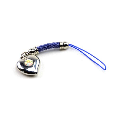 Iridescent Gem in Silver Heart w/ Blue Strap Cell Phone Charm