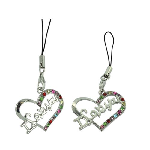 I Love You Heart Cellphone Charm/ Strap - Multi Colored Gems