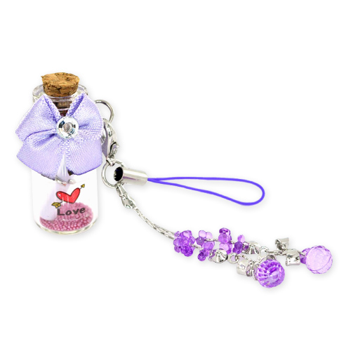Love Message Bottle w, Ribbon Cellphone Charm,Strap - Purple