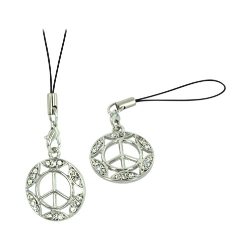 Peace Sign w/ Gemmed Border Cellphone Charm/ Strap - Clear