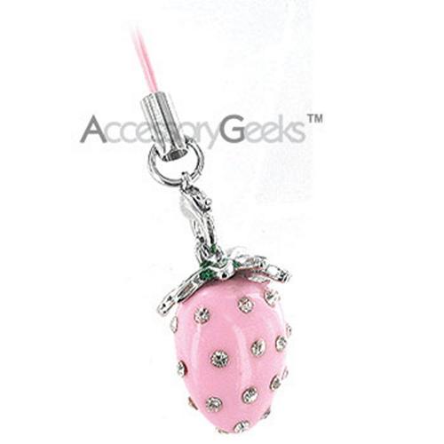 Plump Strawberry with Cubic Stones cell phone charm/strap - pink