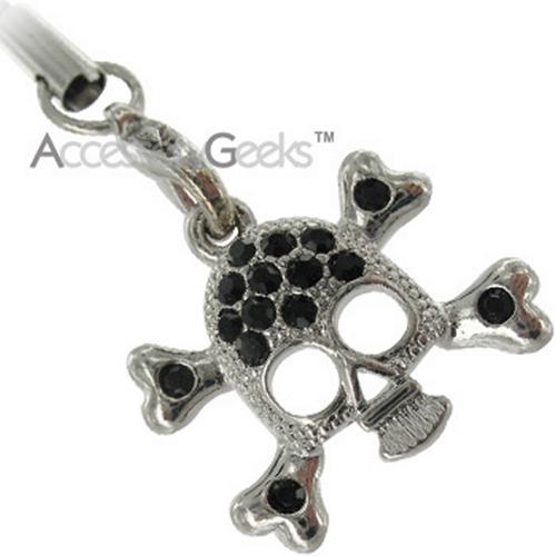 Silver Skull Face w/ Cubic Stones Charms/Straps - black