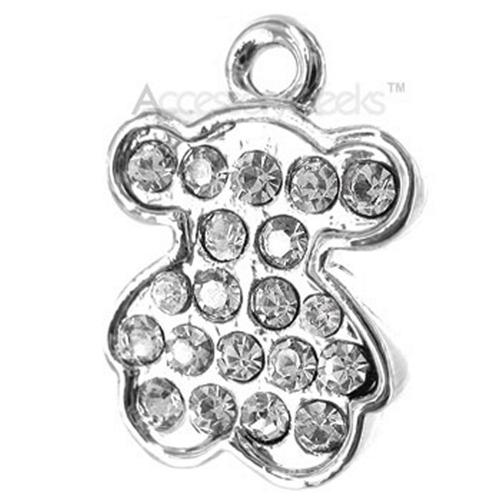 Jewel Encrusted Teddy Bear Cubic Stone Charm/Strap - clear
