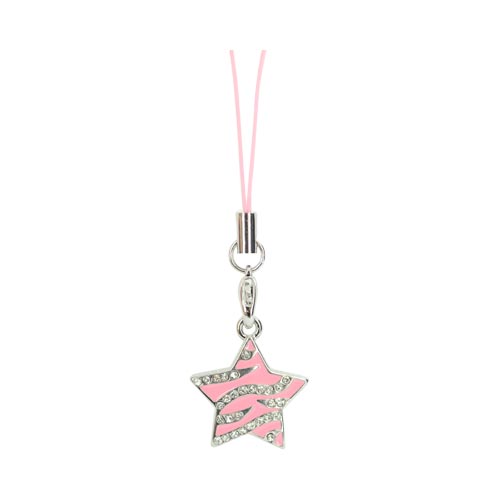 Cubic Stone Zebra Star Charm w/ Strap - Pink