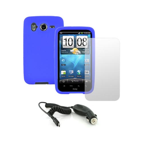 HTC Inspire 4G Essential Bundle Package w/ Blue Skin Case, Screen Protector and Car Charger