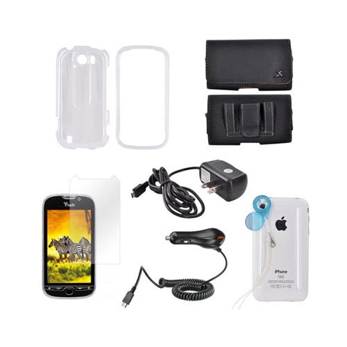 HTC MyTouch 4G Slide Essential Bundle Package w/ Transparent Clear Hard Case, Screen Protector, Leather Pouch, Car & Travel Charger, & Jelly Lens