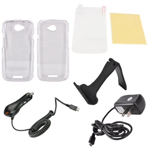 HTC One S Essential Bundle Package w/ Clear Hard Case, Screen Protector, Car & Travel Charger, & Foldable Stand