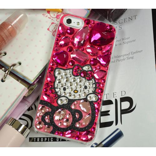 Hello Kitty w/ Bow & Hot Pink Jewels Clear Hard Case for Apple iPhone 5/5S