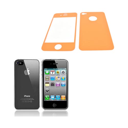 AT&T/ Verizon Apple iPhone 4, iPhone 4S Basic Bundle w/ Clear Hard Case & Screen Protector & Protective Skin (Front & Back) - Orange