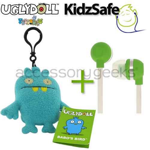 UGLYDOLL Babo Bird's Charm + Kidzsafe KonoAudio Green 3.5mm Headset, COMBO