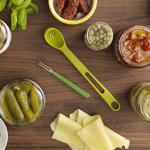 2-piece Plastic Colander Spoon w/ Steel Fork - Prefect for Olives, Pickles, or Fruit!