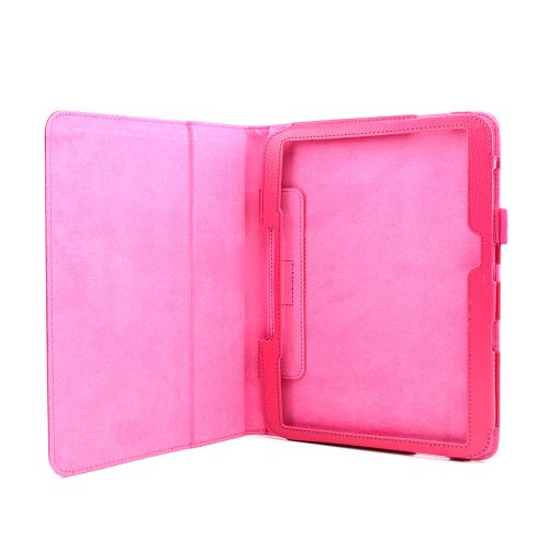 Hot Pink Faux Leather Case Stand w/ Magnetic Closure for Samsung Galaxy Tab 3 10.1