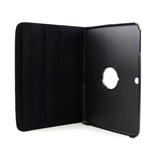Black Faux Leather Case Stand w/ Rotatable Shield for Samsung Galaxy Tab 3 10.1