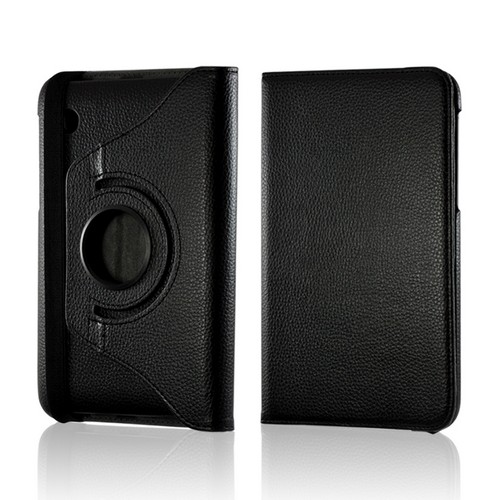 Black Faux Leather Case Stand w/ Rotatable Shield for Samsung Galaxy Tab 2 7.0