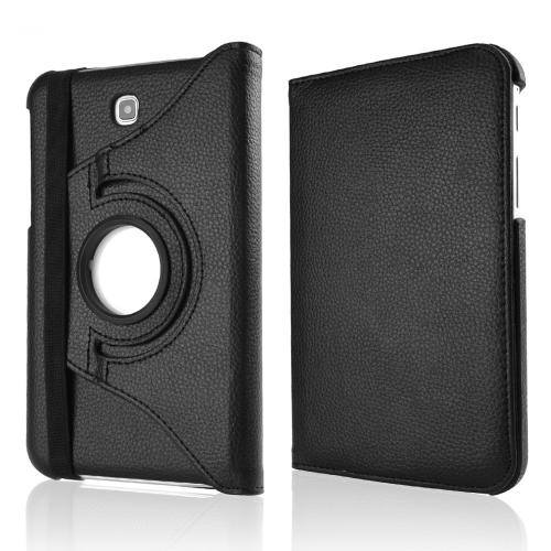 Black Faux Leather Case Stand w/ Rotatable Shield for Samsung Galaxy Tab 3 7.0