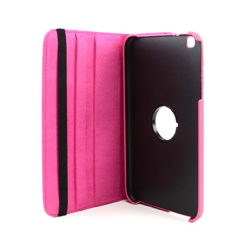 Hot Pink Faux Leather Case Stand w/ Rotatable Shield for Samsung Galaxy Tab 3 8.0 Hot Pink Faux Leather Case Stand w/ Rotatable Shield for Samsung Galaxy Tab 3 8.0