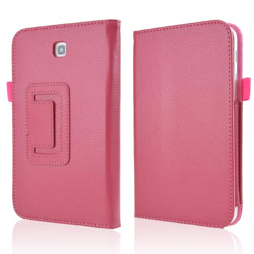 Rose Pink Faux Leather Stand Case w/ Magnetic Closure for Samsung Galaxy Tab 3 7.0