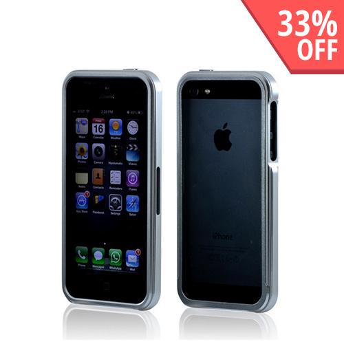 Premium Silver Aluminum Bumper Case w/ Slide-On Front for Apple iPhone 5/5S