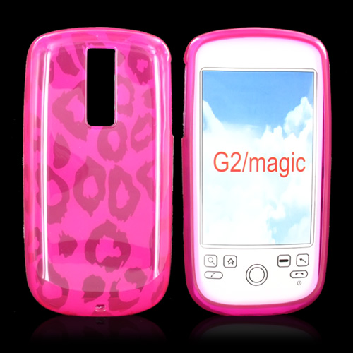 T-Mobile MyTouch 3G Crystal Silicone Case, Rubber Skin - Leopard Print on Transparent Hot Pink