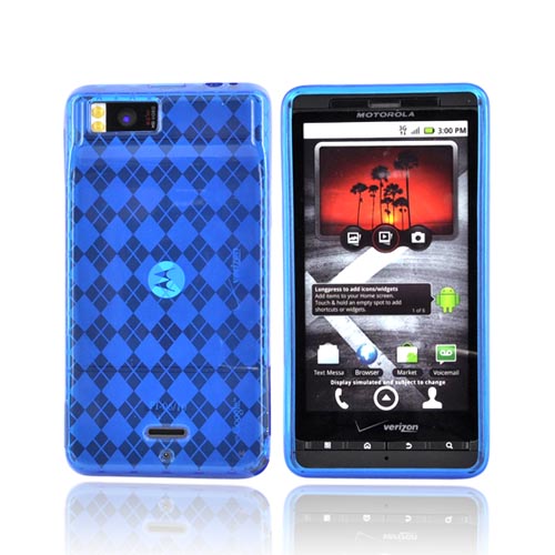 Luxmo Motorola Droid X MB810 Crystal Silicone Case - Transparent Blue Argyle Diamonds