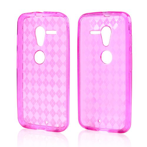 Argyle Hot Pink Crystal Silicone Skin Case for Motorola Moto X(2013 1st Gen)