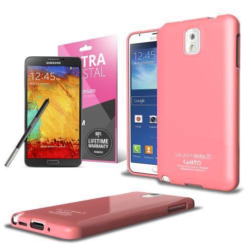 Baby Pink Anti-Slip TPU Crystal Silicone Skin Case & Free Screen Protector for Samsung Galaxy Note 3