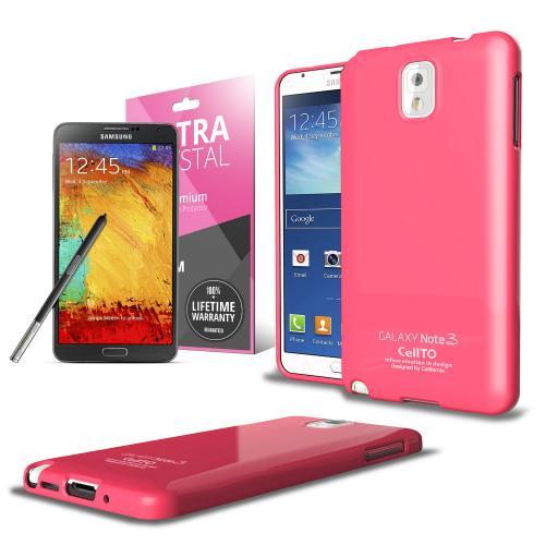 Manufacturers Hot Pink Anti-Slip TPU Crystal Silicone Skin Case & Free Screen Protector for Samsung Galaxy Note 3 Skins