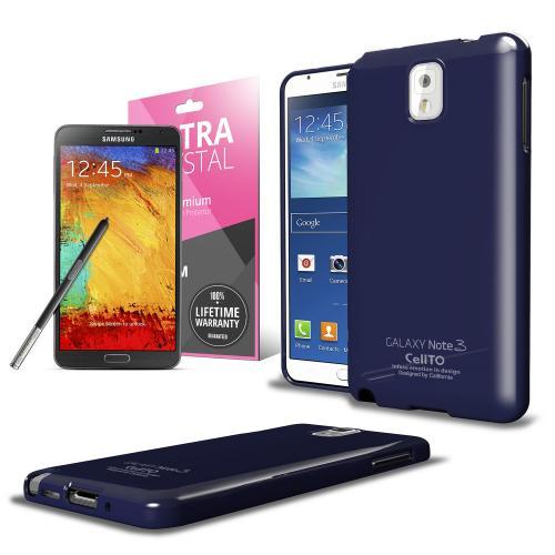 Navy Anti-Slip TPU Crystal Silicone Skin Case & Free Screen Protector for Samsung Galaxy Note 3