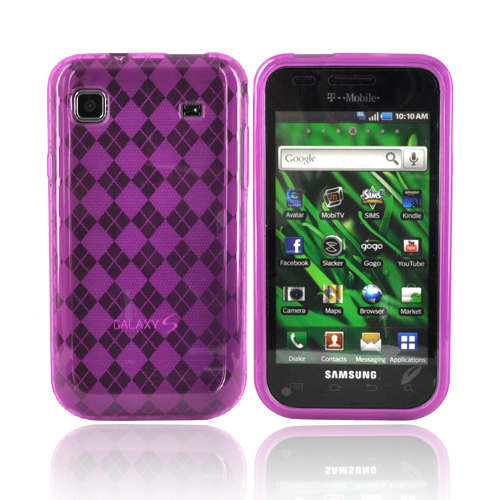Samsung Galaxy S 4G / Vibrant Crystal Silicone Case - Hot Pink Argyle Diamonds