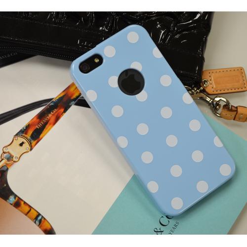 Sky Blue/ White Polka Dots Anti-Slip Dot Jelly Series Crystal Silicone Case for Apple iPhone 5/5S - XXIP5