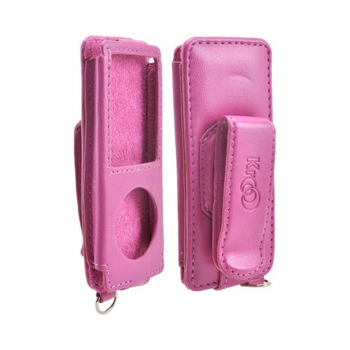 Premium Apple iPod Nano 4 Vertical Leather Case w/ Belt Clip - Sparkling Pink