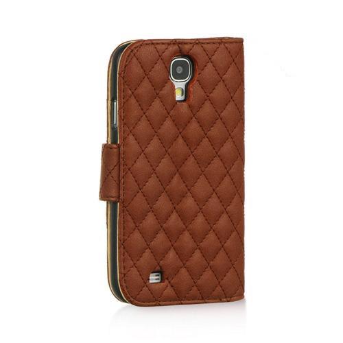 Brown Quilted Faux Leather Diary Case w/ ID Slots & Sleeper Function for Samsung Galaxy S4