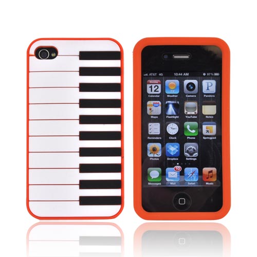 AT&T/ Verizon Apple iPhone 4, iPhone 4S Silicone Case - Orange Piano