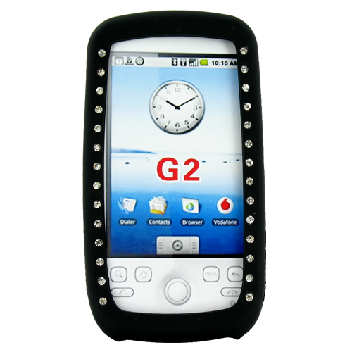 T-Mobile MyTouch 3G Silicone Case, Rubber Skin w/ Embedded Gems - Black