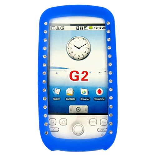 T-Mobile MyTouch 3G Silicone Case, Rubber Skin w/ Embedded Gems - Blue