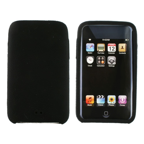 Premium Apple iPod Touch 2 & 3 Leathery Texture Silicone Case, Rubber Skin - Black