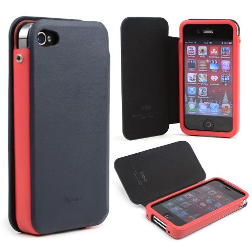 Dark Navy/ Red iRoo Faux Leather Slide-In Case w/ Diary Cover for Apple iPhone 4/4S Dark Navy/ Red iRoo Faux Leather Slide-In Case w/ Diary Cover for Apple iPhone 4/4S