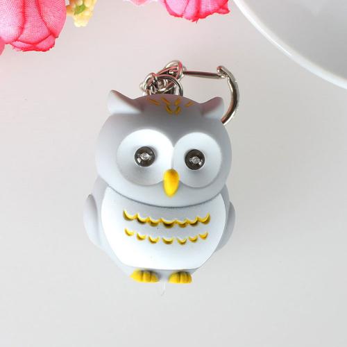 Gray Owl Mini Keychain LED Light Lamp Flashlight w/ Sound