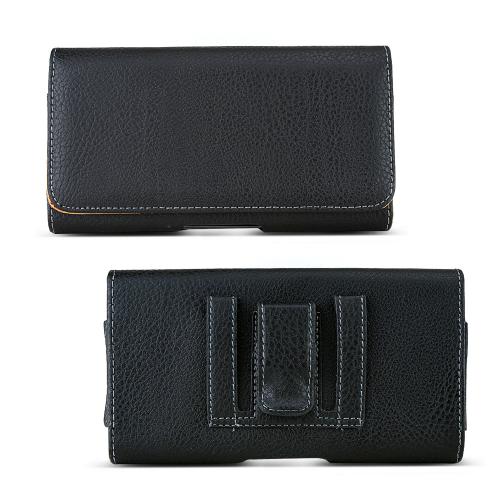 Black LG G Flex/ Nokia Lumia 1520/ ZTE Max Universal Faux Leather Pouch w/ Magnetic Closure & Belt Clip