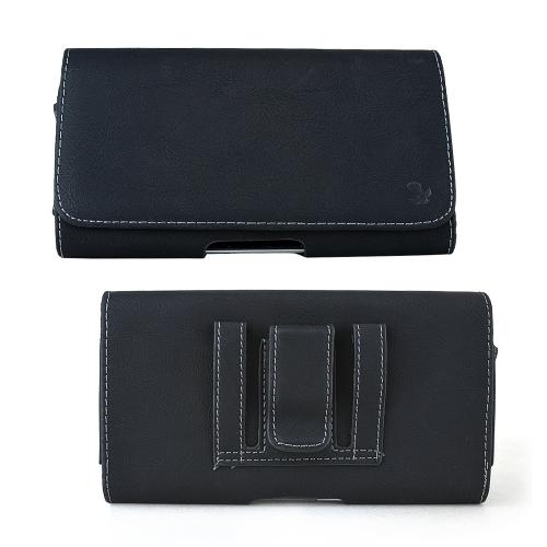 Black LG G Flex/ Nokia Lumia 1520/ ZTE Max Universal Smooth Faux Leather Pouch w/ Magnetic Closure & Belt Clip