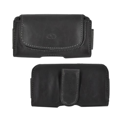 Original Naztech Regent Universal Horizontal Leather Pouch & Nylon w/ Belt Clip & Magnetic Closure - Black (PUTS)