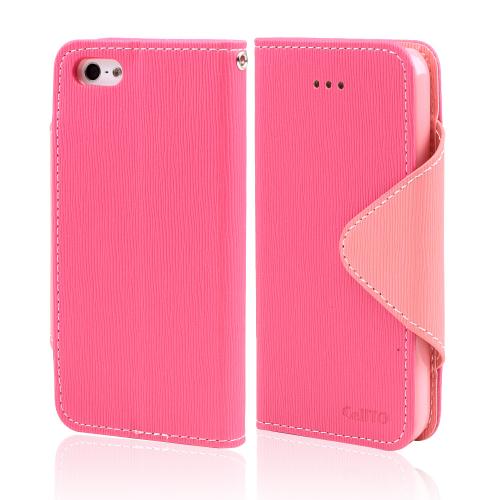 Hot Pink/ Baby Pink Faux Leather Diary Flip Case w/ ID Slots & Bill Fold for Apple iPhone 5/5S