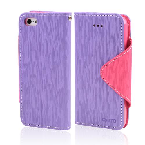 Lavender/ Baby Pink Faux Leather Diary Flip Case w/ ID Slots & Bill Fold for Apple iPhone 5/5S