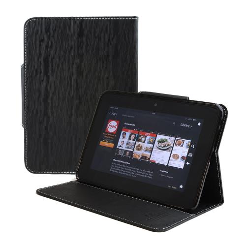 Black Faux Leather Diary Flip Case w/ ID Slots, Bill Fold, & Magnetic Closure for Amazon Kindle Fire HD 7 2012