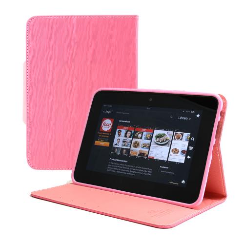 Hot Pink/ Baby Pink Faux Leather Diary Flip Case w/ ID Slots, Bill Fold, & Magnetic Closure for Amazon Kindle Fire HD 7 2012