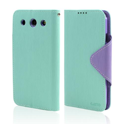 Mint/ Lavender Faux Leather Diary Flip Case w/ ID Slots, Bill Fold, & Magnetic Closure for LG Optimus G Pro