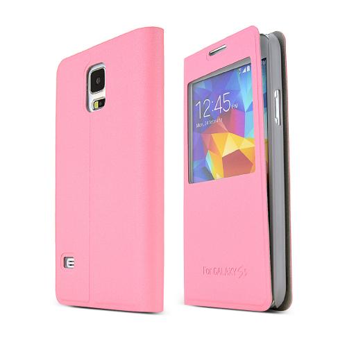 RED SHEILD Shimmery Baby Pink Diary Wallet Case Stand w/ Window for Samsung Galaxy S5