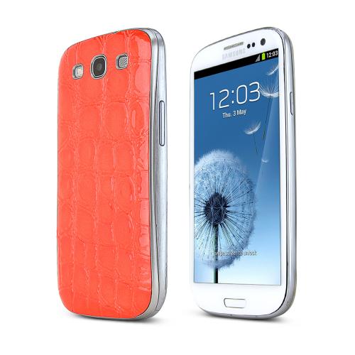 Orange Glossy Alligator Samsung Galaxy S3 Leather Textured Battery Door Case